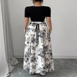 Floral Print Square Neck Maxi Dress - Black