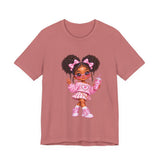 Cute Girl Graphic Tee — Pink Cartoon Doll Illustration T-Shirt