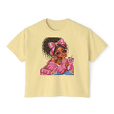 Boxy Tee — Pink Bow Girl Graphic Crop Tee