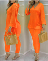Bell Sleeve Top And Trousers Fashion Suit Women