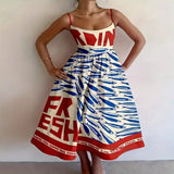 Sardine Print Spaghetti Strap Midi Dress - Rust