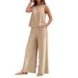 Women's Casual Two-Piece Wide Leg Pants Set - Army Green