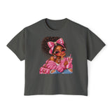 Boxy Tee — Pink Bow Girl Graphic Crop Tee