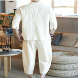 Men's Plus Size 3/4 Sleeve Top and Pants Set - Navy Blue