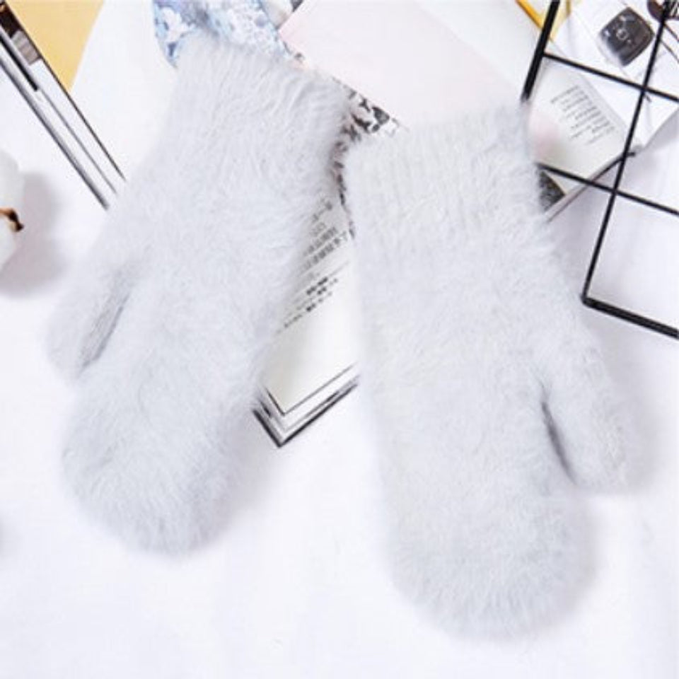 Women's Angora wool winter gloves with a soft and warm design.