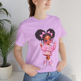 Cute Girl Graphic Tee — Pink Cartoon Doll Illustration T-Shirt
