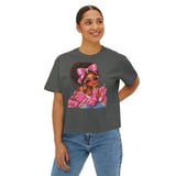 Boxy Tee — Pink Bow Girl Graphic Crop Tee