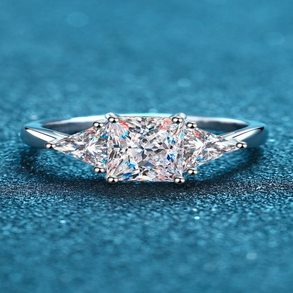 3 carat moissanite ring crafted in rhodium-plated 925 sterling silver with a brilliant sparkling gemstone and elegant minimalist design.