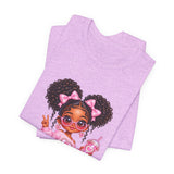 Cute Girl Graphic Tee — Pink Cartoon Doll Illustration T-Shirt