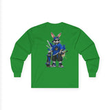 Skateboard Bunny Long Sleeve Tee — Blue Rabbit Skate Graphic
