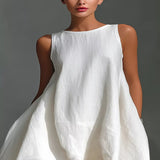 High-Low Round Neck Sleeveless Dress - White