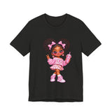 Cute Girl Graphic Tee — Pink Cartoon Doll Illustration T-Shirt