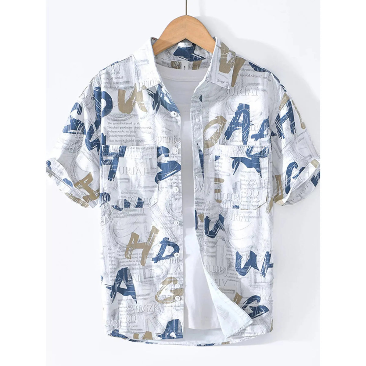 Men's Printed Short Sleeve Shirt - Turquoise