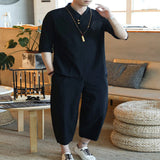 Men's Plus Size 3/4 Sleeve Top and Pants Set - Navy Blue