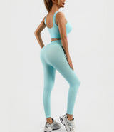 Women’s Ribbed Seamless 2-Piece Workout Set - Lake Blue