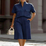Full Size Short Sleeve Top and Wide Leg Pants Set Plus Size - Light Blue