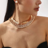 18K Gold-Plated Pearl Earrings and Necklace Jewelry Set - Gold