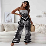 Printed Cami and Wide Leg Pants Set - Light Blue