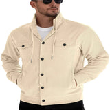 Men's Full Size Casual Corduroy Button-Down Jacket Plus Size - Khaki