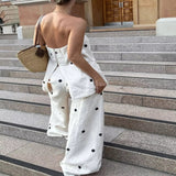 Polka Dot Tube Top and Pants Set - Beige
