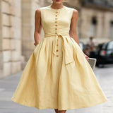Full Size Sleeveless Button-Front Belted Midi Dress Plus Size - White