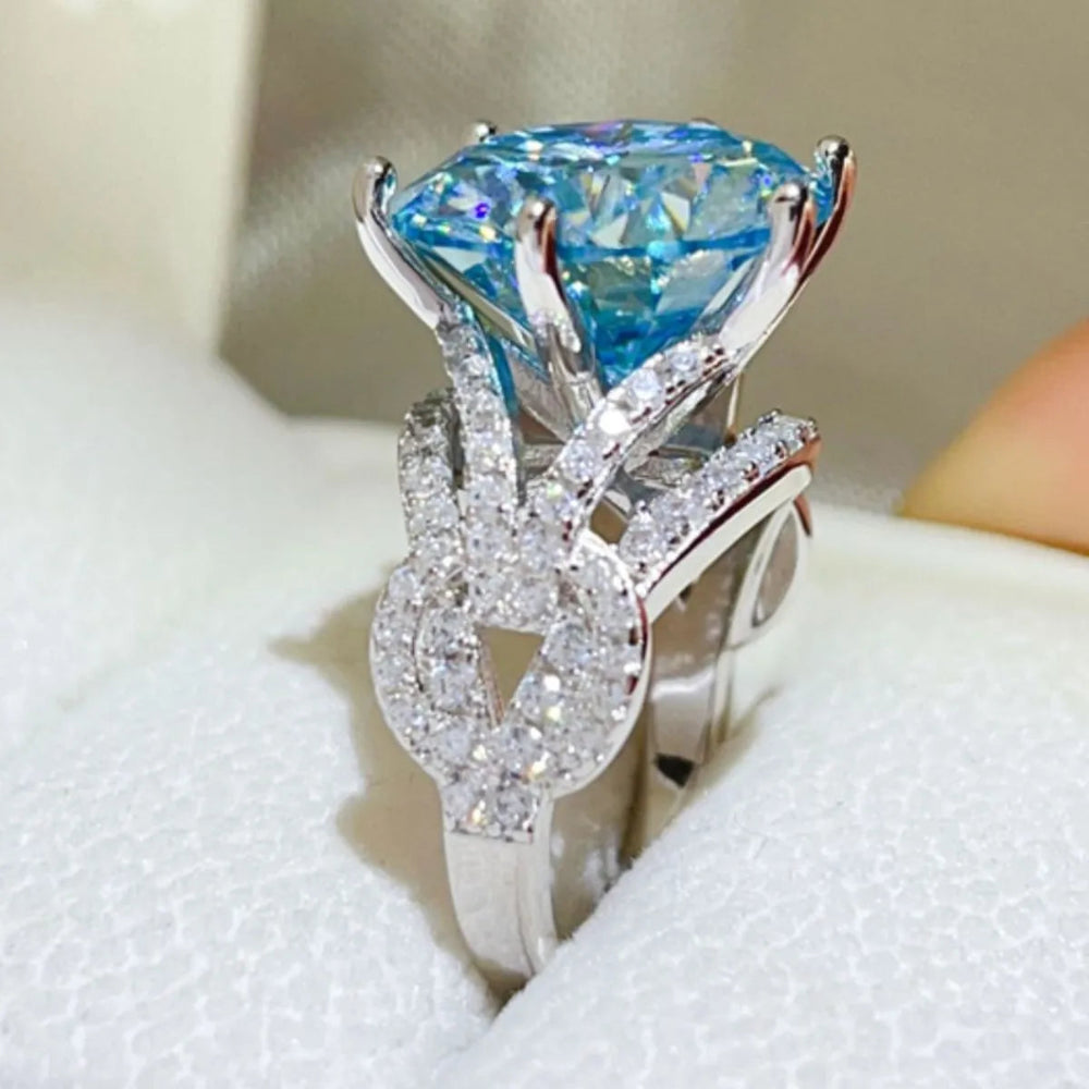 10 Carat Moissanite 925 Sterling Silver Ring - Pastel  Blue