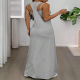 Scoop Neck Cami and Maxi Dress Set - Dark Gray