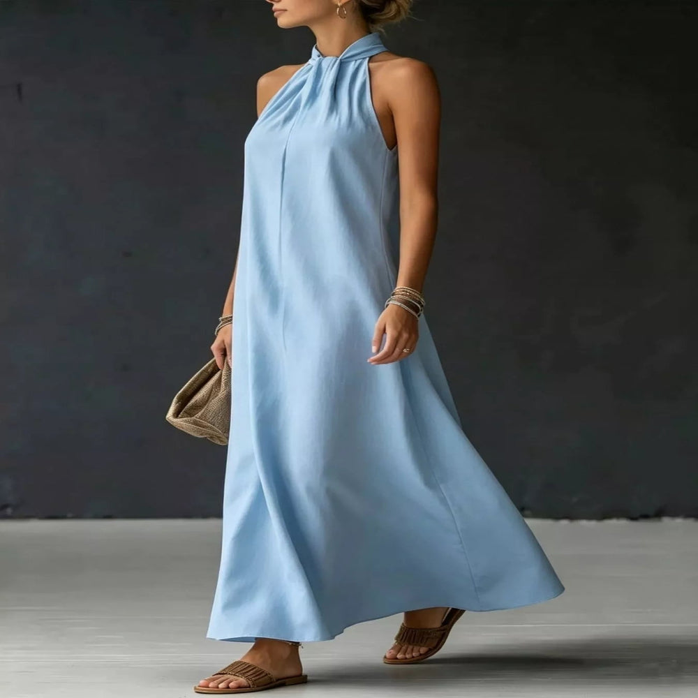 Full Size Halter Neck Maxi Dress Plus Size - Blue