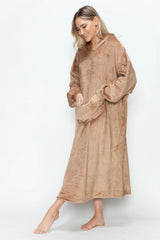 Double Take Full Size Pocketed Hooded Midi Lounge Dress - Pastel  Blue