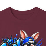 Blue Graffiti Bunny Graphic Long Sleeve T-Shirt