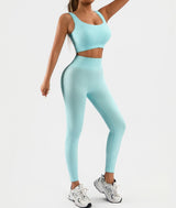 Women’s Ribbed Seamless 2-Piece Workout Set - Black