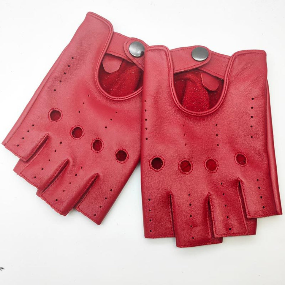 Sheepskin half finger winter gloves with warm insulated lining.