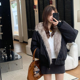 Short Stitching Casual Fashion Trends Loose Cotton Coat - Black
