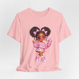 Cute Girl Graphic Tee — Pink Cartoon Doll Illustration T-Shirt