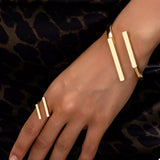 Adjustable 18K Gold-Plated Modern Bar Bracelet and Ring Jewelry Set - Golden