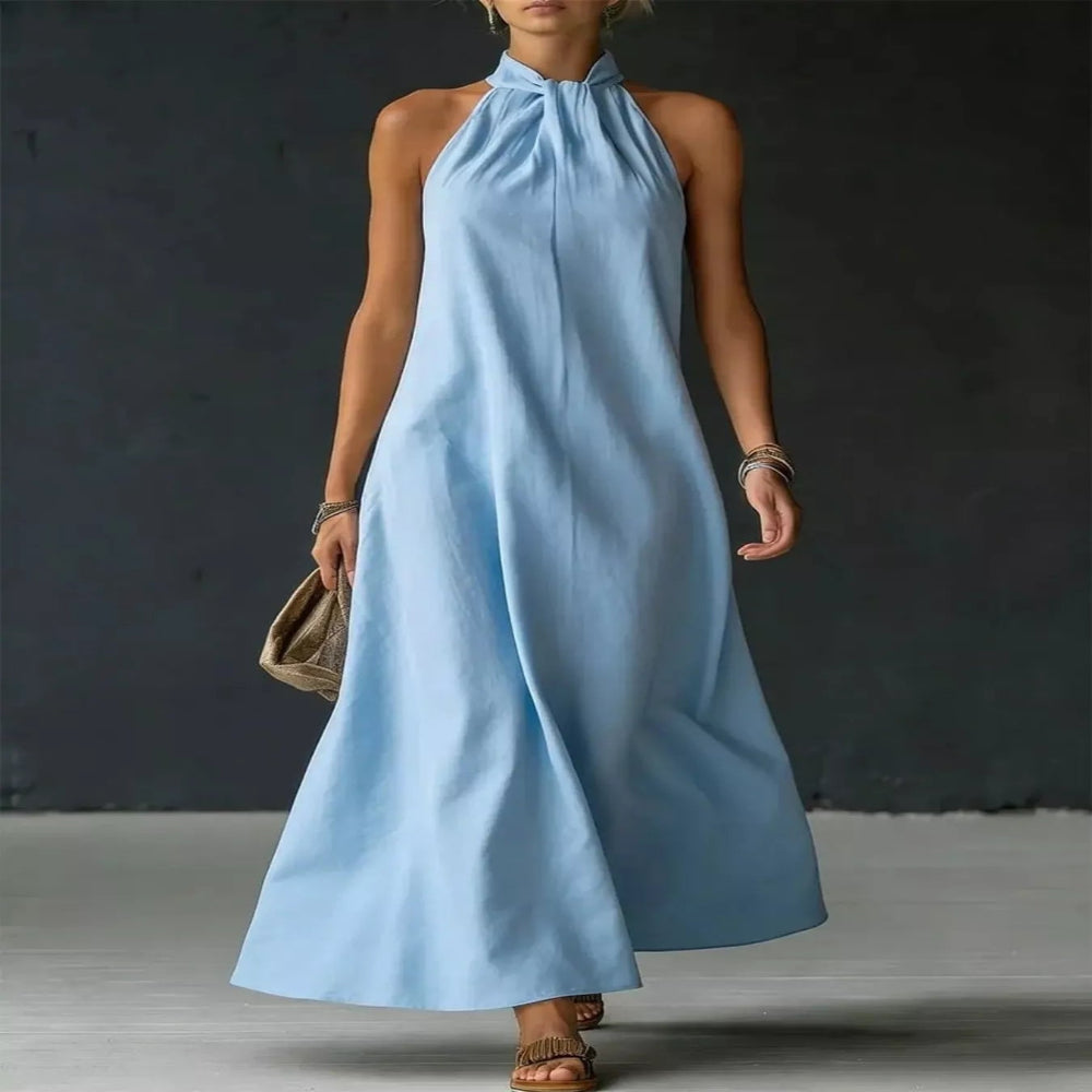 Full Size Halter Neck Maxi Dress Plus Size - Blue