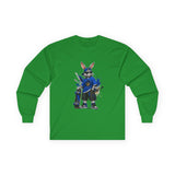 Skateboard Bunny Long Sleeve Tee — Blue Rabbit Skate Graphic