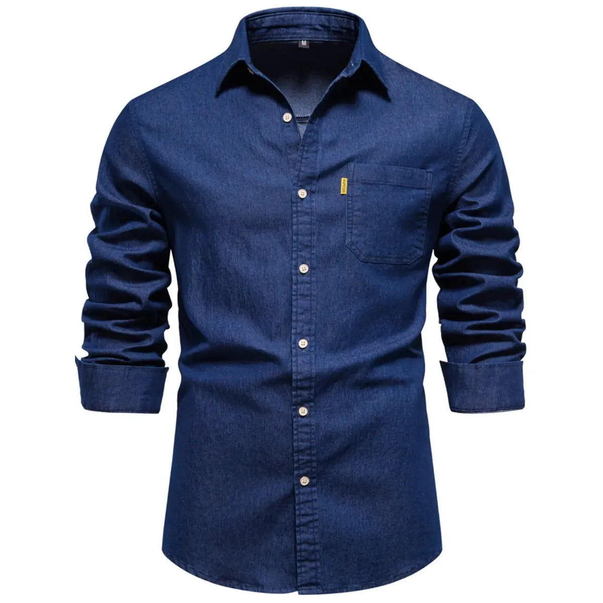 Men's Button-Down Denim Shirt with Chest Pocket - Black