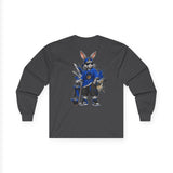 Skateboard Bunny Long Sleeve Tee — Blue Rabbit Skate Graphic