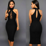 Women's Sleeveless Halter Neck Bodycon Midi Dress - L