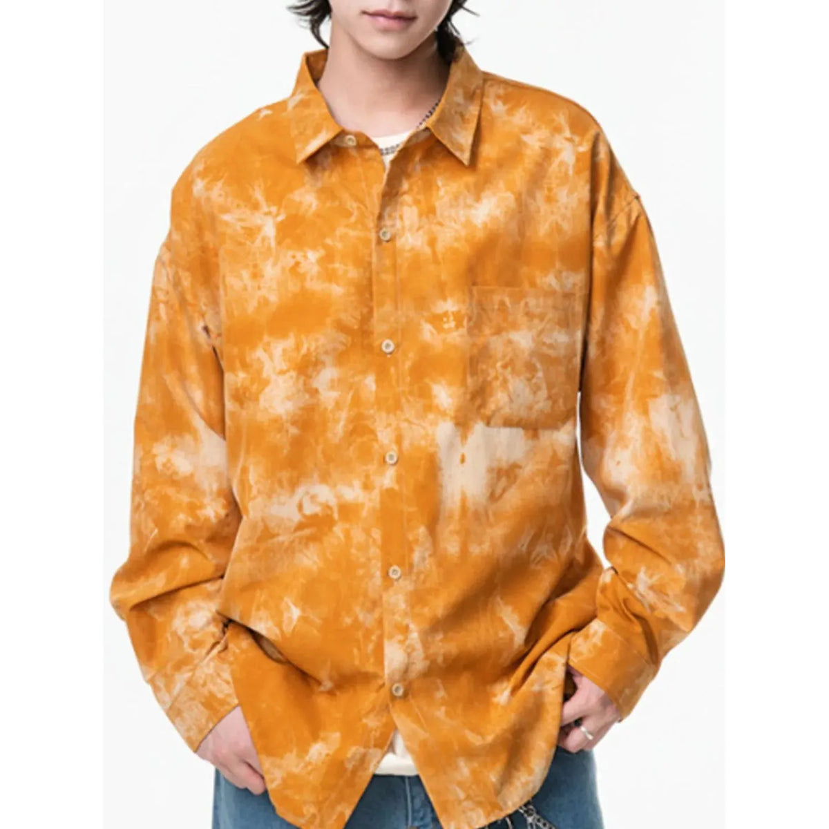 Men's Plus Size Tie-Dye Button-Up Shirt - Bright Yellow
