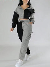 Fashion Double Mixed Color Hooded Autumn Suit