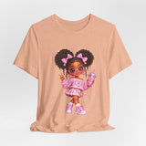 Cute Girl Graphic Tee — Pink Cartoon Doll Illustration T-Shirt