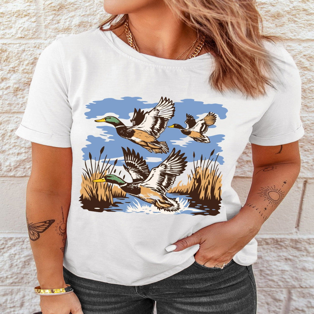 Wild Duck Graphic Round Neck Tee - White