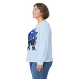 Blue Graffiti Bunny Graphic Long Sleeve T-Shirt