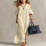 Striped Cold Shoulder Maxi Dress - Black