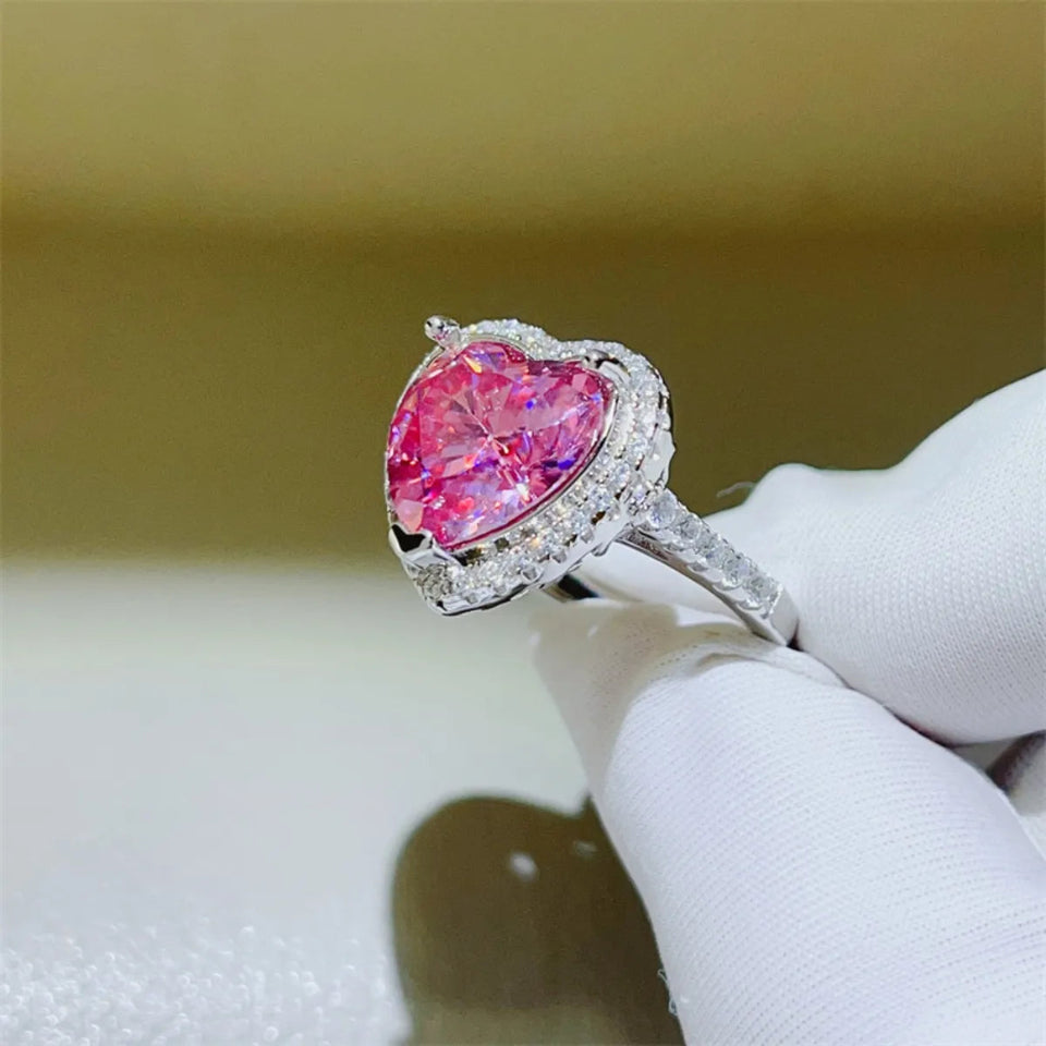 5 carat heart-shaped moissanite ring crafted in 925 sterling silver with a brilliant sparkling gemstone.