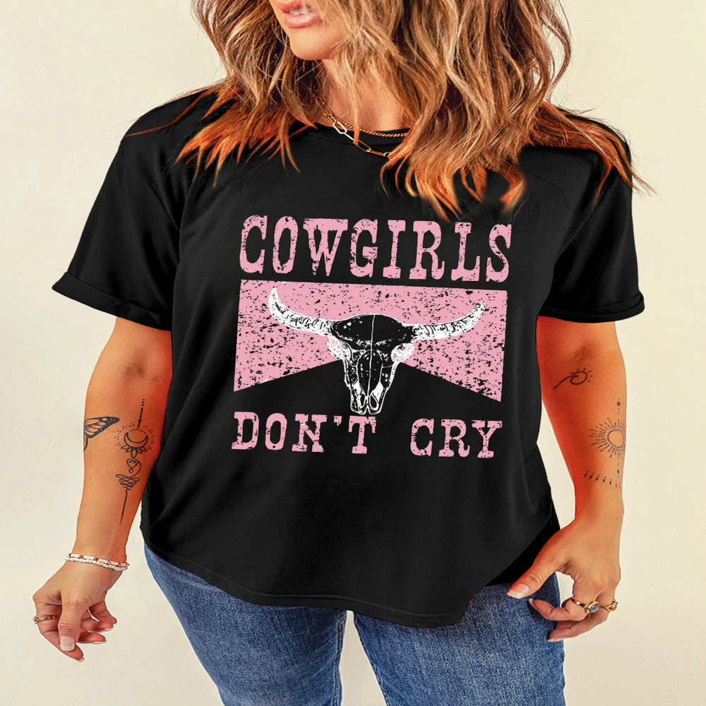 Graphic Round Neck Short Sleeve T-Shirt - Black
