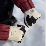 Men's black crocodile-grain sheepskin winter gloves with warm insulated lining for cold weather.