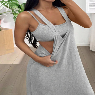 Scoop Neck Cami and Maxi Dress Set - Dark Gray